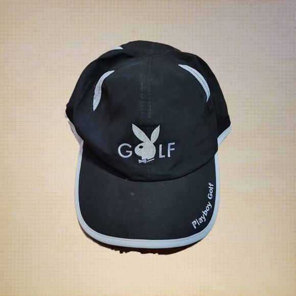 Playboy Golf Cap Hat Black White embroidery Adjustable Strap - Picture 1 of 6